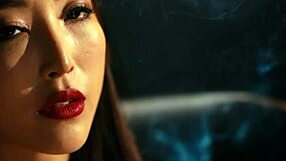 Japanese babe smokes cig dirty talks while exhaling on thick cock