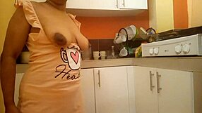 Busty Big Ass Stepmom Fingers Her Shaved Pussy Masturbating Wild in Kitchen Solo Session