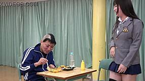 Sayaka Mizuki spits on man's food while he devours it hungrily!