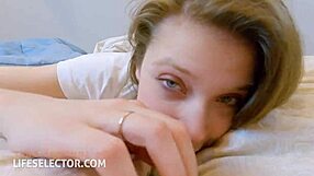 mihanika horny 18+ pov slut gives blowjob rides cowgirl doggystyle footjob