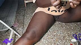 new ebony model teases in bedroom with her smooth shaved curves and seductive housewife vibes