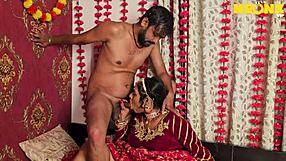 Newlywed indian bride hairy pussy licked fucked hard by husband at wedding