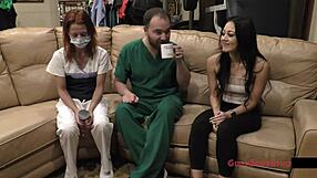 Blaire Celeste Spreads Shaved Pussy in Latex Skirt