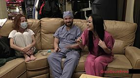 Blaire Celeste Spreads Shaved Pussy in Latex Skirt