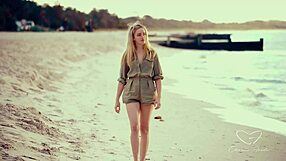 beach sunset kisses turn into olive gee dominating charlie forde's wet pussy