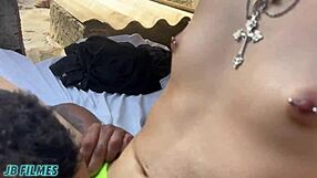 brazilian brunette nerd hunts street guy for outdoor pussy riding creampie anal