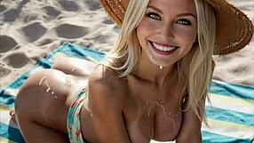 sexy blonde beach slut deepthroats cock for messy facial cumshot ai-generated
