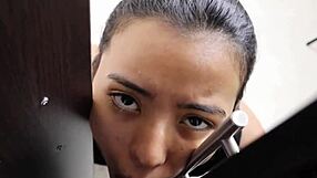 in the closet she spreads her athletic latina ass for stepbrother's hard fuck during massage