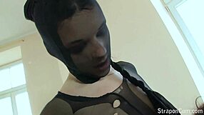 two pantyhose sluts fuck each other with strapon toys