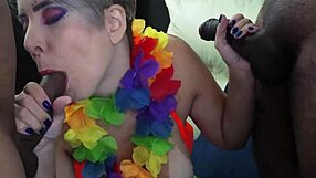 blonde slut's ecstatic threesome dp prolapse gape