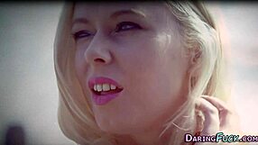 dazzling european babe bent over spermed by monster cock doggystyle