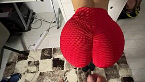 stepsister's athletic ass gets huge cumshot while checking sport bra leggings