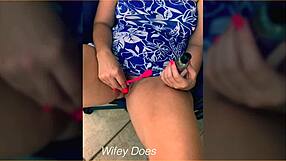 my wife slides her lush toy into that shaved pussy on the balcony