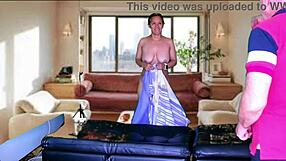 Cleaning Lady's Shaved Pussy Gaped by Monster Cock Tease