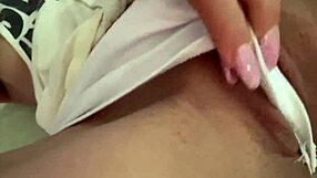 Latina beauty masturbates wildly on cousin's bed with huge dildo