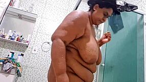 whoa caught the neighbor milf bathing with huge natural tits then squirting everywhere