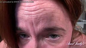 aunt judy's 48 year old texas redhead natasha kneels to suck cock in steamy pov action