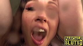 bound British babe Lucy Love milked lactating tits before maledom rides rough cowgirl