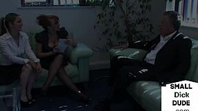 Small-Dick Senior Gets Jerked and Mocked Hard in Femdom CFNM Threesome Humiliation!