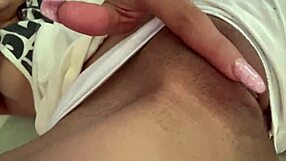 Latina beauty masturbates wildly on cousin's bed with huge dildo