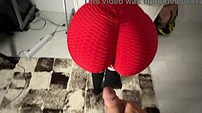 stepsister's athletic ass gets huge cumshot while checking sport bra leggings