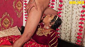 Newlywed indian bride hairy pussy licked fucked hard by husband at wedding