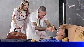 Blonde Long-Legged Nurse Revives Patient with Tight Pussy Ride and Blowjob in Hospital Stockings