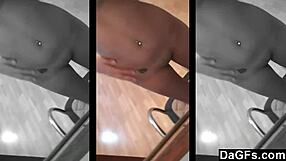 brunette teen gropes small tits in mirror no touching allowed