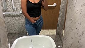 fingering wet pussy to squirt in mall bathroom