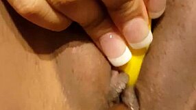 damn this horny 18+ chunky latina bbw rubs her juicy wet pussy with chocolate while cumming hard