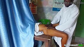 husband's first gyno exam for shaved wife turns horny missionary fuck ending in wet pussy creampie!