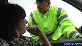 caught masturbating in fishnets and heels mature glamour woman fingers pussy then fucks cop doggystyle riding to facial