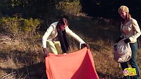 Brunette Friends Picnic Turns Strapon Lesbian Fuck Fest