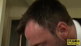 ballgagged british sub gets whipped hard then throatfucked deep