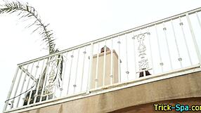 Bikini Lesbians Massage Each Other Outdoors By Pool In Garden