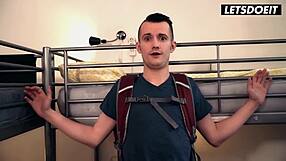 Jessica Portman fucks friend while cuckold boyfriend watches horny dorm spooning tight pussy moans