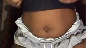 next door ebony milf flashes big saggy tits from shorts