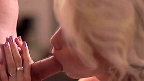 Beautiful blonde milf deepthroats cock gagging before swallowing cumshot