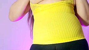 Curvy latina wife in leggings flashes pussy for stepson secretly