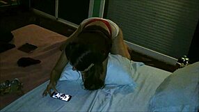 sexy french milf in silk thong panties bends for clothed doggystyle pounding