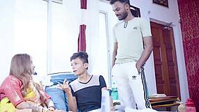 Desi husband shares horny wife with office friend for creampie doggystyle threesome!