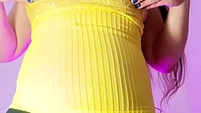 Curvy latina wife in leggings flashes pussy for stepson secretly