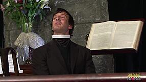 Pastor launches group fuck with fake-boob milfs craving facials