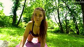 damn uptown bunny's yoga in woods turns into ripped clothes big cock forest fuck