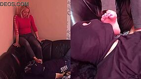 Blonde Milf's Feet Worshiped Intensely on the Sofa