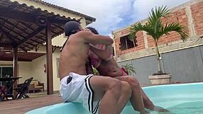 tattooed wife sneaks anal in pool unaware of secret filming