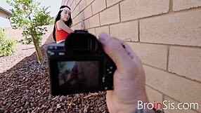 step bro snaps my naked petite pics outdoors then i ride him to cumshot on small tits