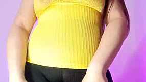 Curvy latina wife in leggings flashes pussy for stepson secretly