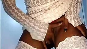 curvy ebony's fat pussy lips squirt all over her huge boobs