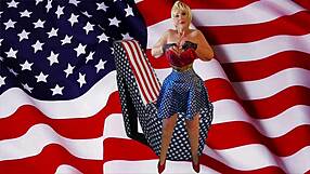 granny licks patriotic dildo before dick creampie blast!!